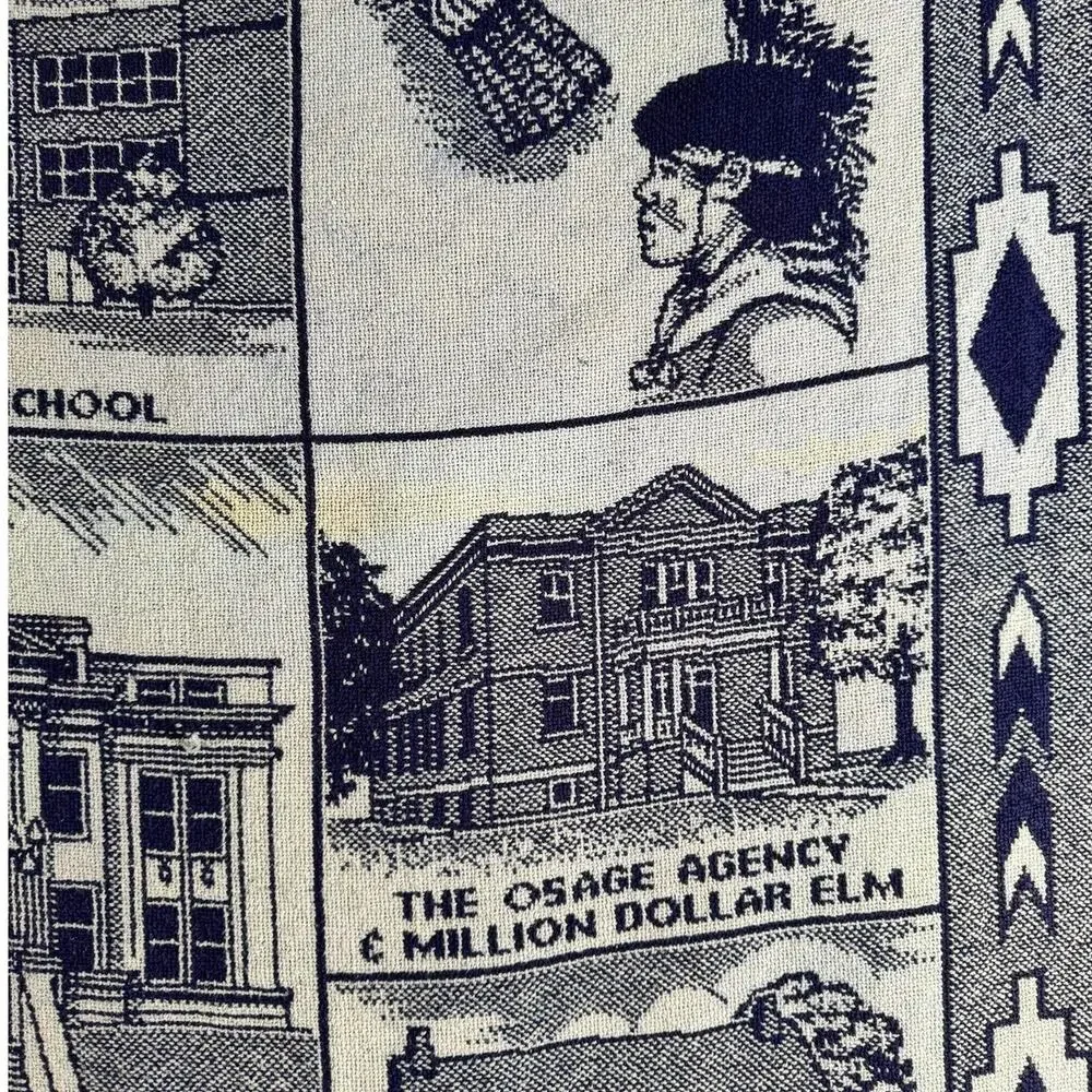 VTG Pawhuska Oklahoma Tapestry Throw Osage County NAVY BLUE 45x64, Fringe READ